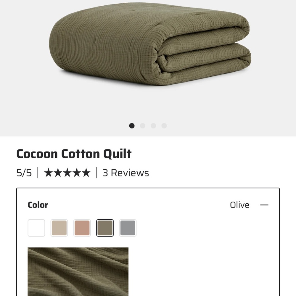 THUMA Cocoon Cotton Quilt - Olive, king. NEW